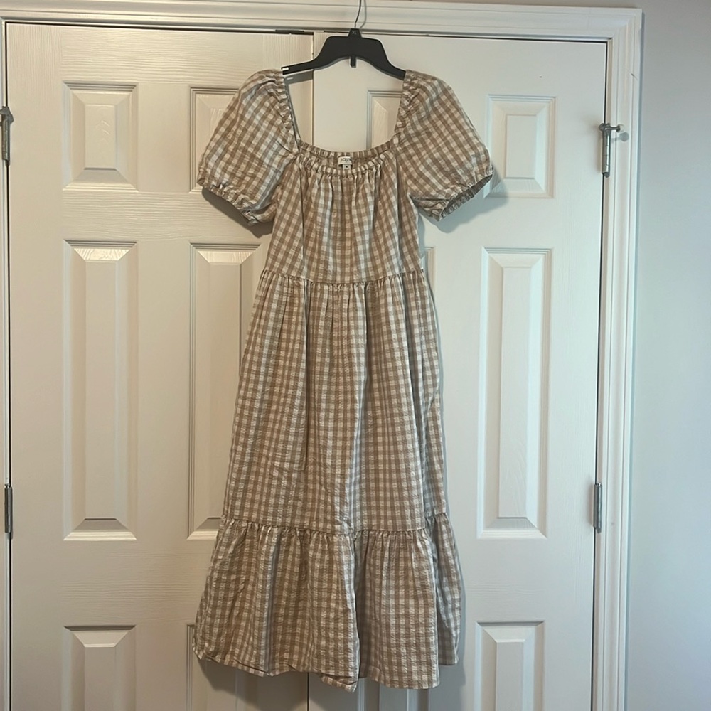 J. Crew Brown Gingham Midi Dress